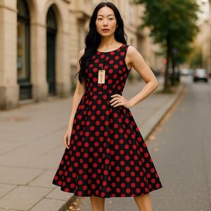 Luouse Women's Small Red/Black Pin-Up Polka Dot‎ Sundress – Sleeveless RARE